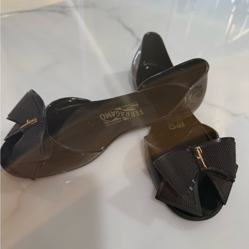 Salvatore Ferragamo Women's Black Jelly Flats with Bow